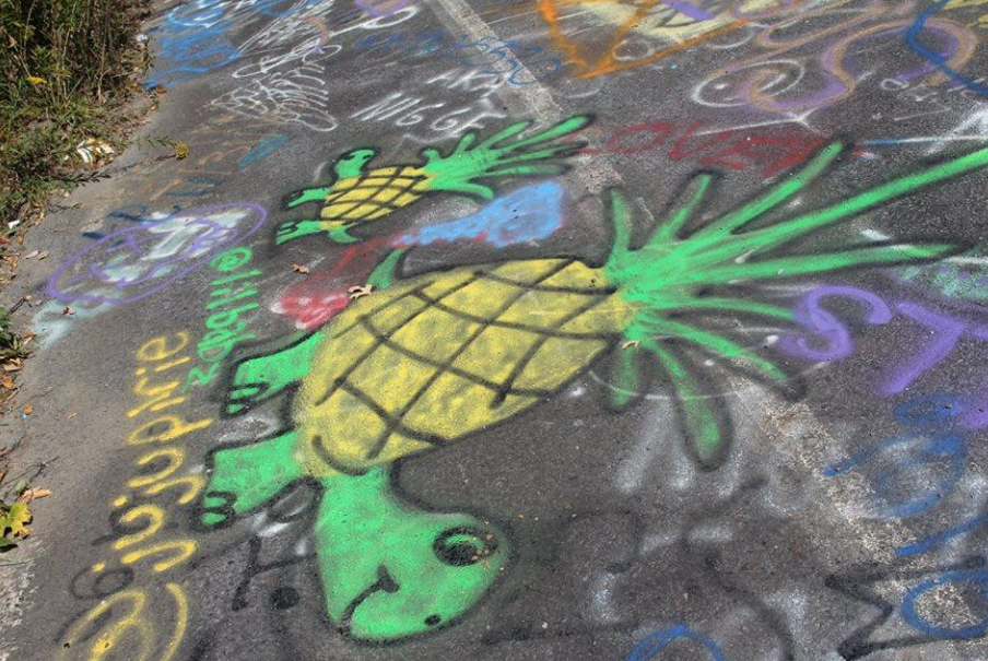 El tramo de la carretera está cubierto de obras de arte y nombres de visitantes